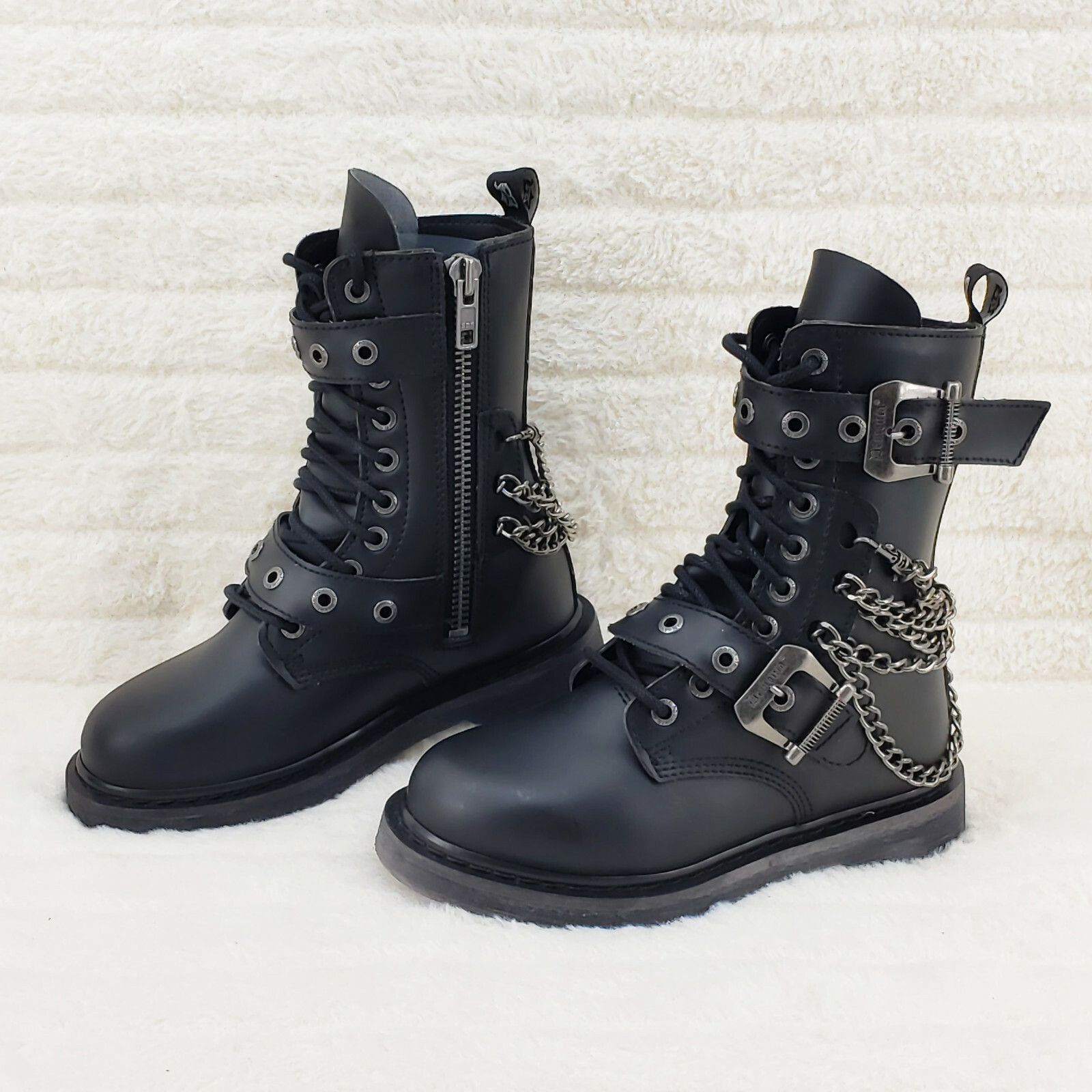 Demonia Cult DEMONIA Bolt 250 Goth Combat Biker Ankle Boots Black Matte M Size US 9 / EU 42 - 2 Thumbnail