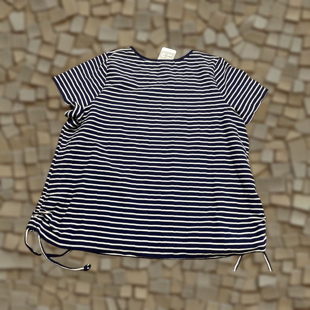Vintage Emily Daniels Shirt Womens Plus 2X Blue White Striped Side Lace Up NWT T-Shirt Short Sleeve Round Neck Casual 2X Womens90 Size XXL / US 16-18 / IT 52-54 - 1 Thumbnail