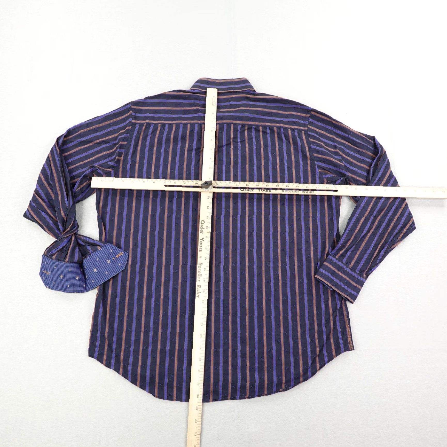 BUGATCHI Bugatchi Uomo Shirt Mens Large Striped Blue Brown Flip Cuffs Button Long Sleeve Size US L / EU 52-54 / 3 - 7 Thumbnail