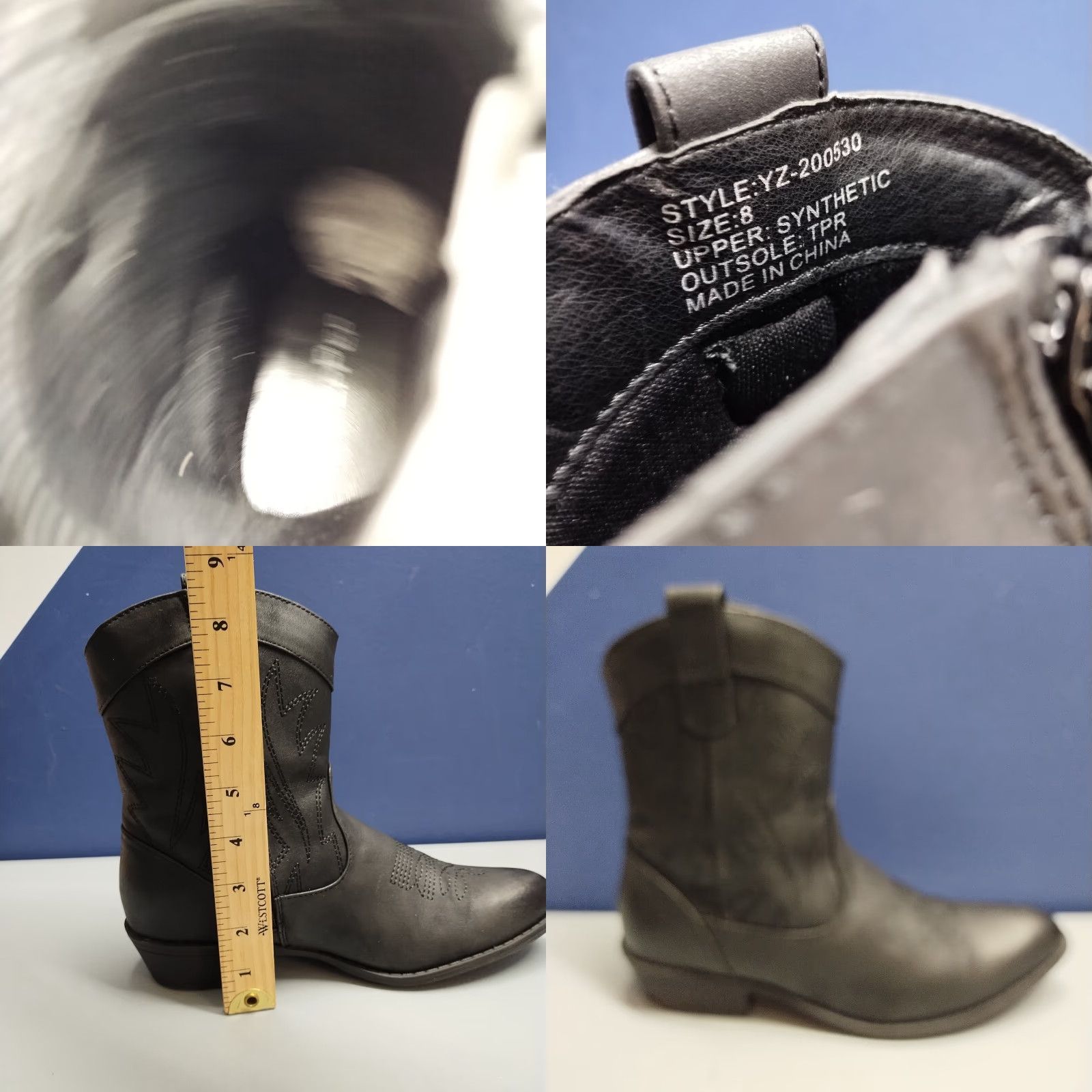 Vintage PEPPEP Western Ankle Boots Womens Size 8 Black Pointed Toe Side Zipper Block Heel - Womens - Size 8 - Black - Western - Casual - Fall Winter Size US 8 / IT 38 - 8 Thumbnail