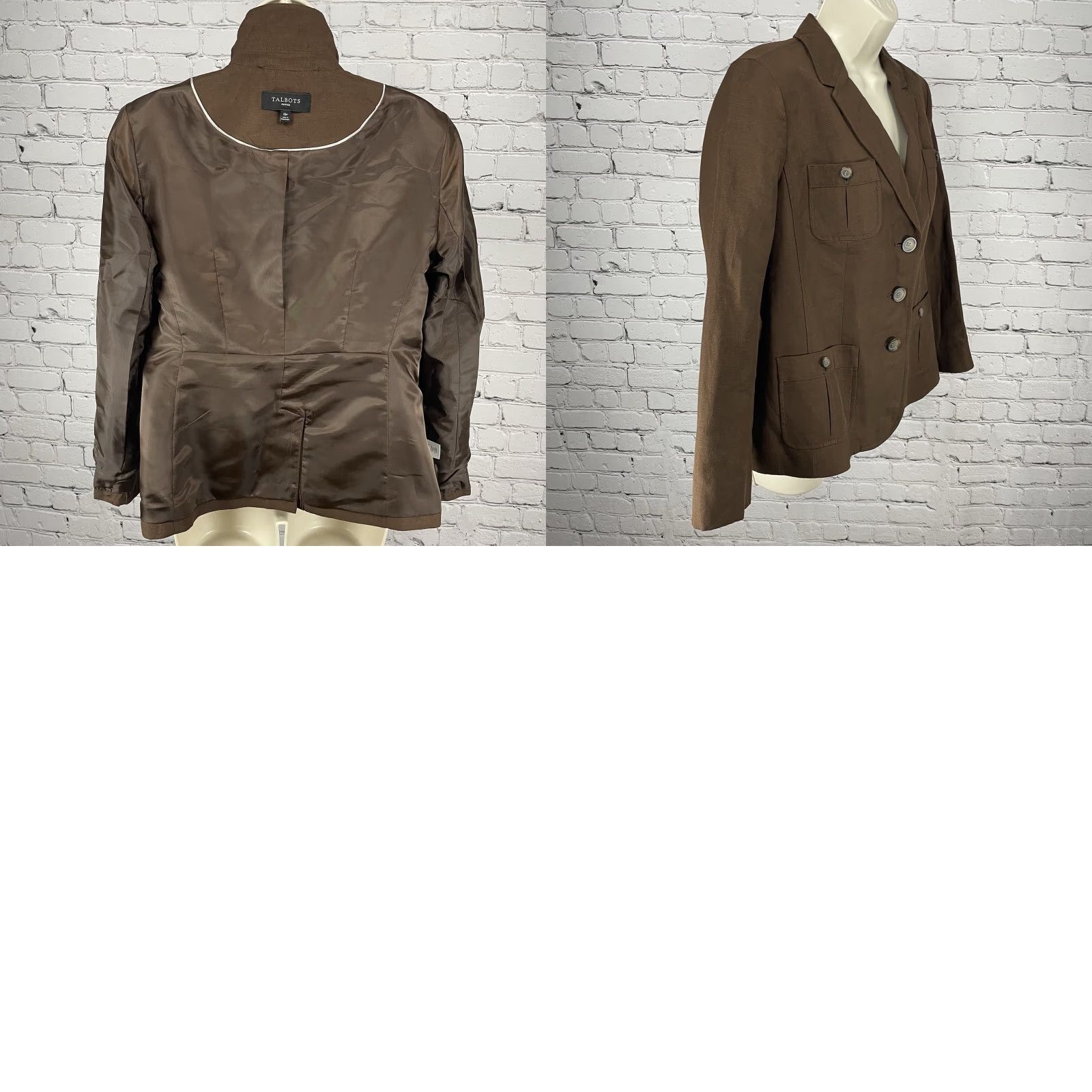 Talbots Talbots Blazer Brown Linen Blend 3 Button Vented Lightweight Petite 10P Womens Jacket Size L / US 10 / IT 46 - 8 Thumbnail