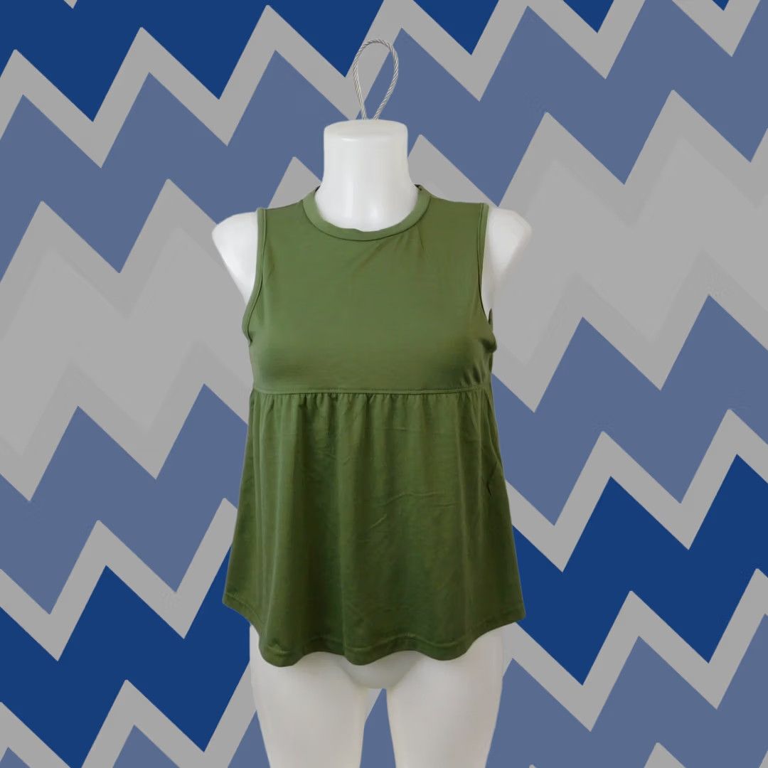 Olive Women's Sleeveless Crew Neck Knit Peplum Tank Olive Green XL #1773 Size XL / US 12-14 / IT 48-50 - 1 Thumbnail