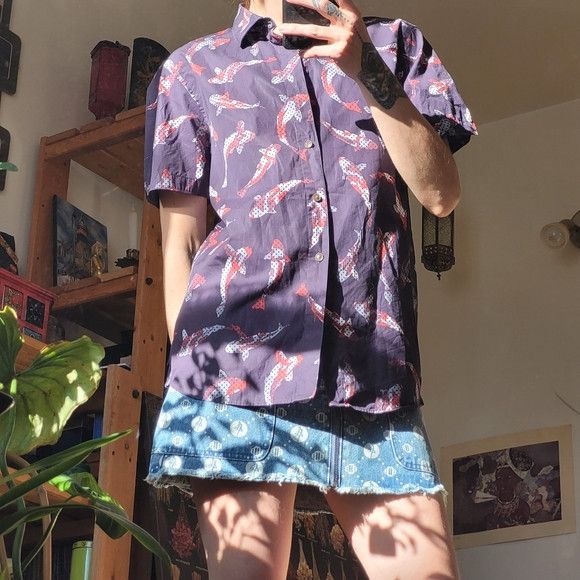 Ted Baker Ted Baker Koi Fish Short Sleeve Button Down Shirt - Size 3 Size US M / EU 48-50 / 2 - 3 Thumbnail