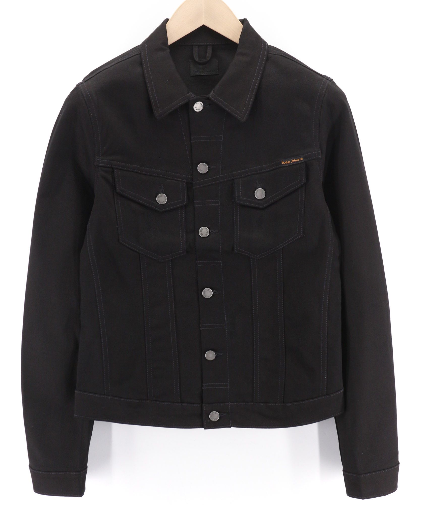 Nudie Jeans S Black Denim Polo Neck Logo Jacket 80376 Size US S / EU 44-46 / 1 - 1 Thumbnail