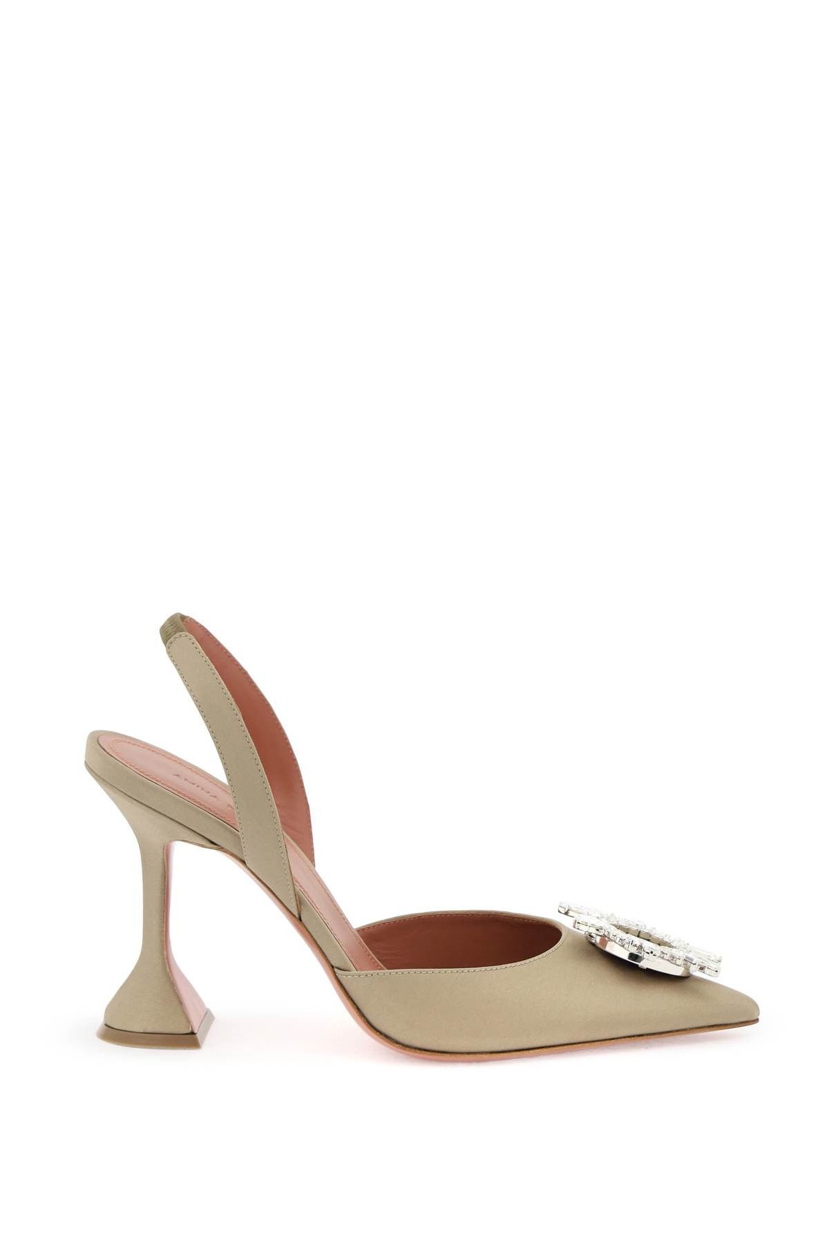 image of Amina Muaddi Satin Begum Slingback Pumps Shoes in Taupe, Women's (Size 8)