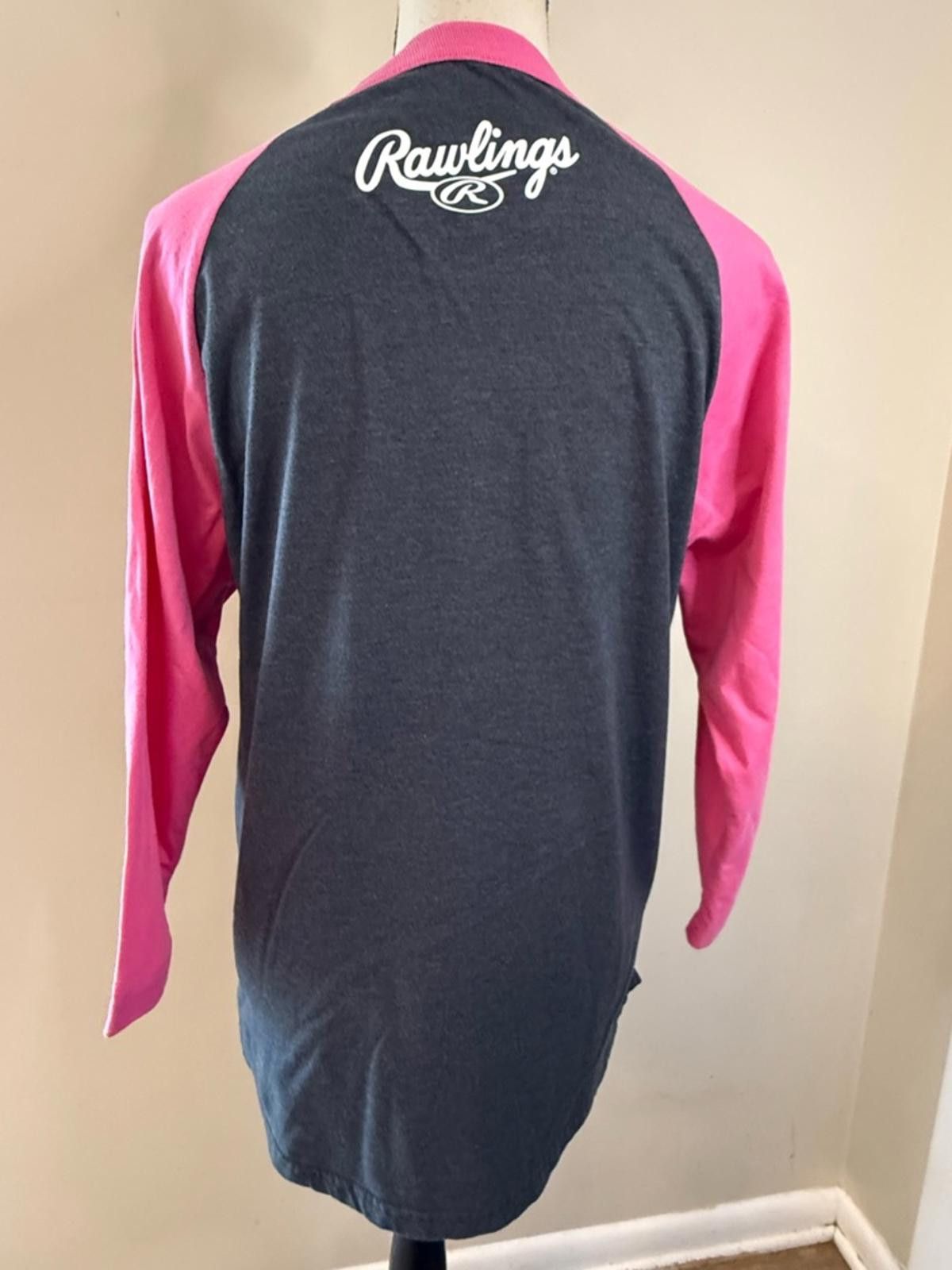Other Rawlings baseball tee gray pink crew neck crop sleeves SZ M Size M / US 6-8 / IT 42-44 - 4 Thumbnail