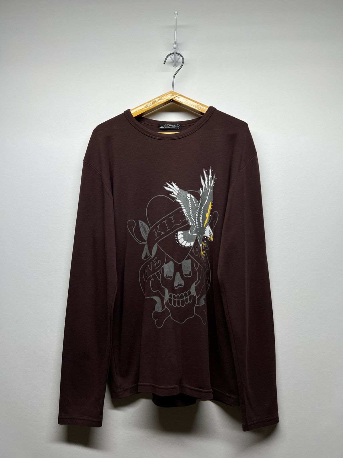 Ed Hardy Vintage Y2k Ed Hardy Skull Eagle 🦅☠️ Brown 🤎 Long Sleeve 00’s Size US L / EU 52-54 / 3 - 5 Thumbnail