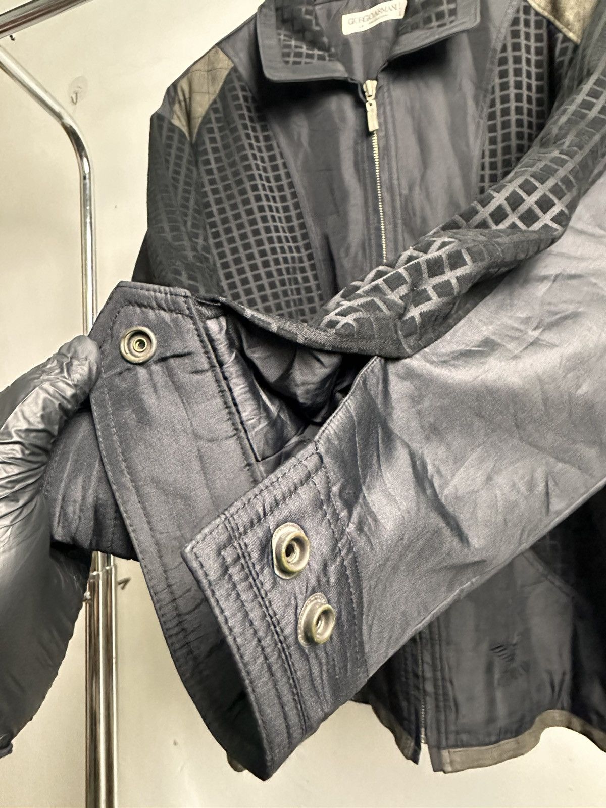 Giorgio Armani Vintage Giorgio Armani Le Collezioni Tonal Grid Zip Jacket Size US L / EU 52-54 / 3 - 5 Thumbnail