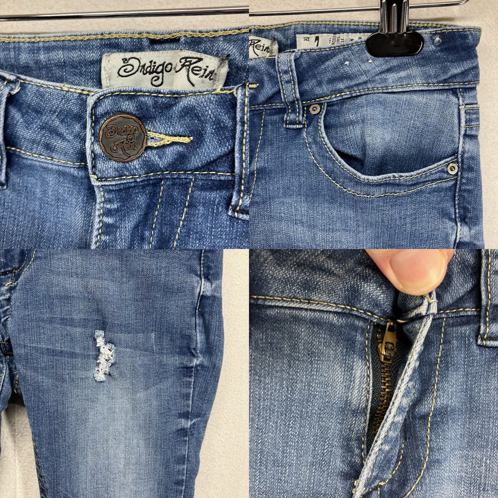 Vintage VINTAGE Indigo Rein Women's Jeans Size 3 Skinny Low Rise Distressed Blue Denim Tapered Grunge Size 26" / US 2 / IT 38 - 8 Thumbnail