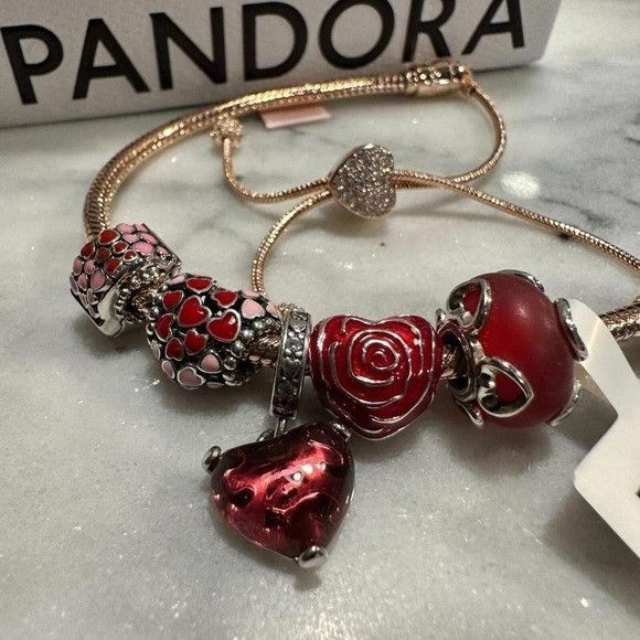 pandora Pandora Genuine ROSE GOLD SLIDER Chain Bracelet, Love & Hear Size ONE SIZE - 7 Thumbnail