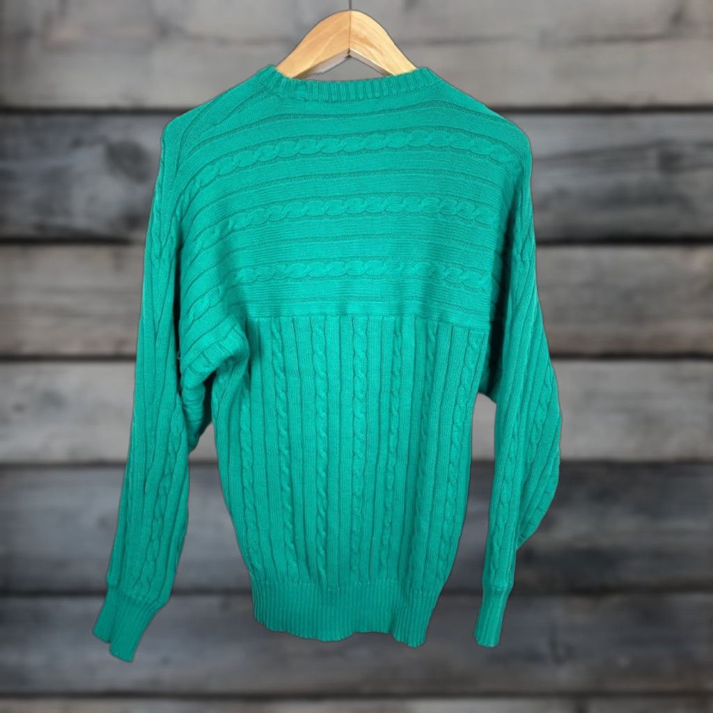 Vintage VINTAGE Damon 90s Cotton Cable Knit Sweater Crewneck Men's Large Green Pullover Casual Classic Preppy Hipster Retro Size US L / EU 52-54 / 3 - 1 Thumbnail