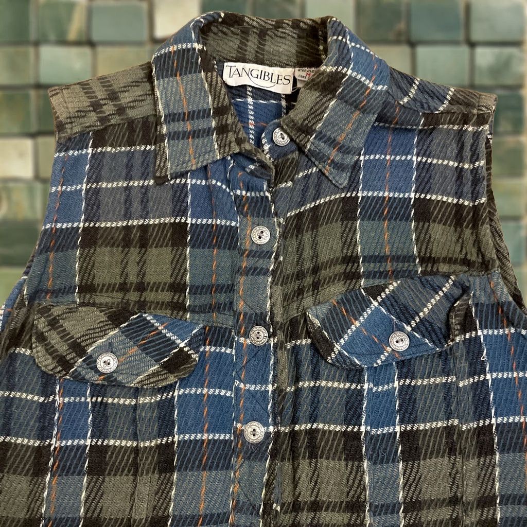 Vintage VINTAGE Tangibles 90s Plaid Vest M Grunge Pockets Blue Green Shirt Size M / US 6-8 / IT 42-44 - 1 Thumbnail