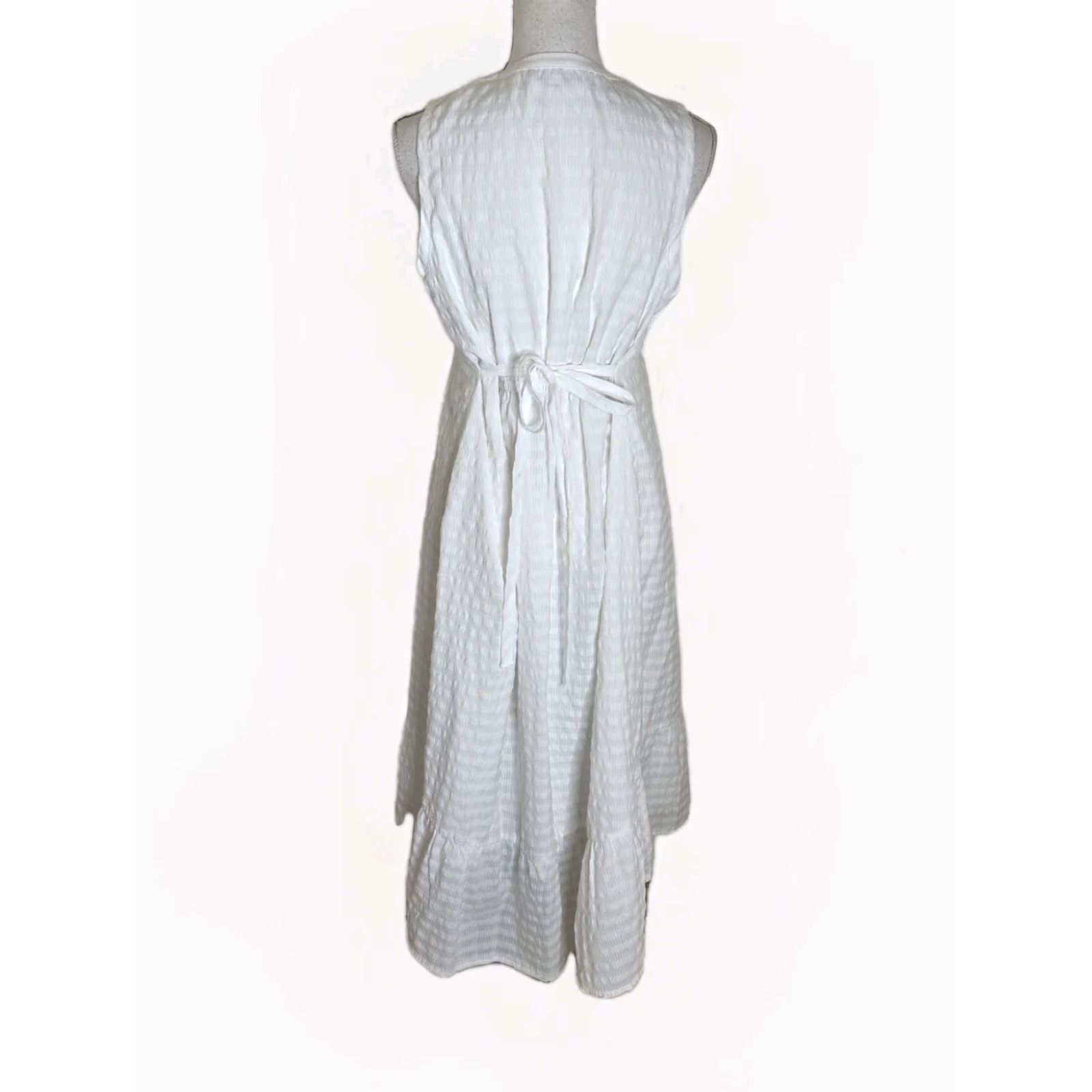 Vintage The Nines by HATCH Dress Womens M Sundress White Midi Sleeveless Square Neck Zip Smocked Floral Pattern - Floral Casual Summer 2020s Boys? Size M / US 6-8 / IT 42-44 - 3 Thumbnail