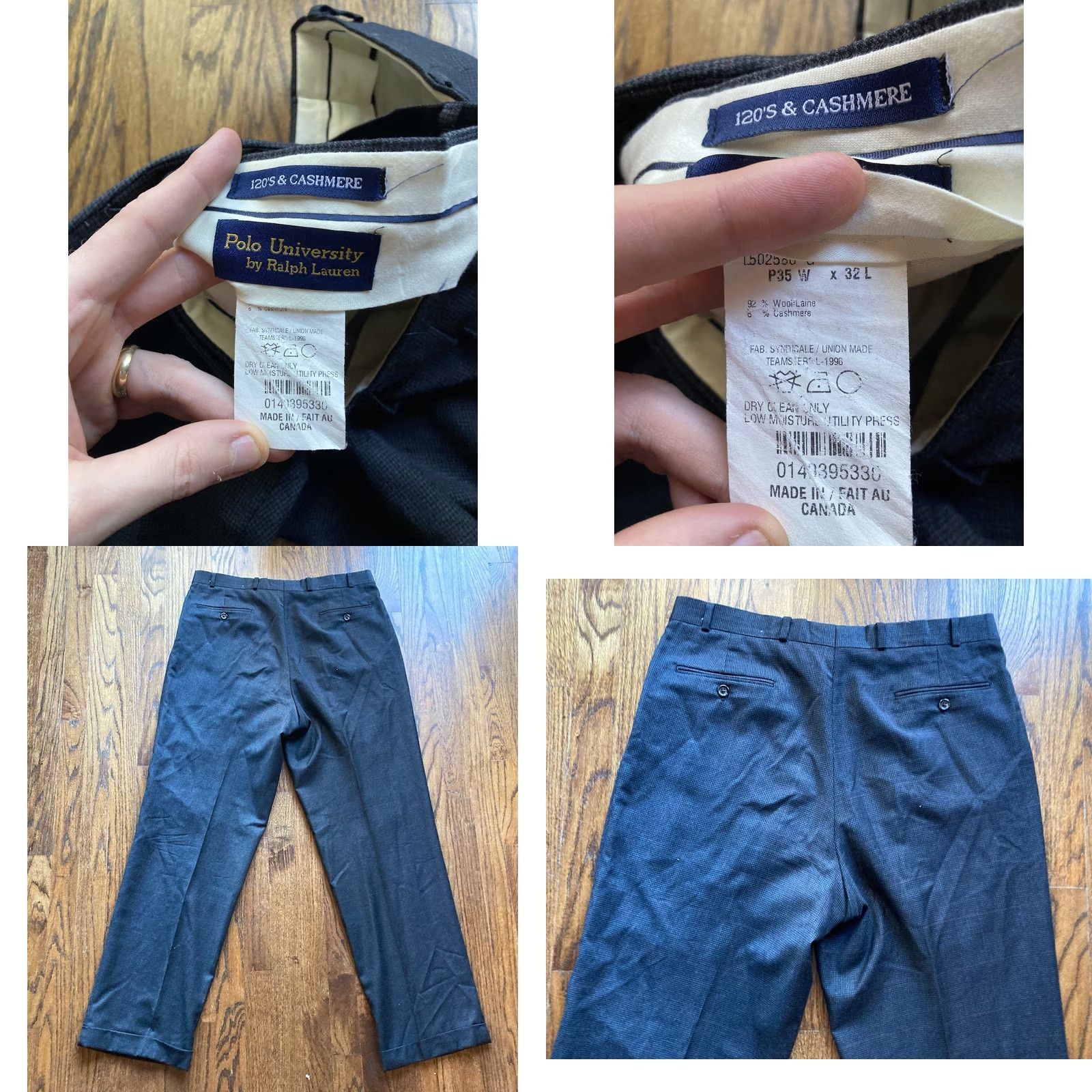 Polo Ralph Lauren VINTAGE Polo Ralph Lauren Pants Mens 35x32 Wool Cashmere Houndstooth Gray Regular Straight Dress Pants Mens Boys Girls Size US S / EU 44-46 / 1 - 8 Thumbnail