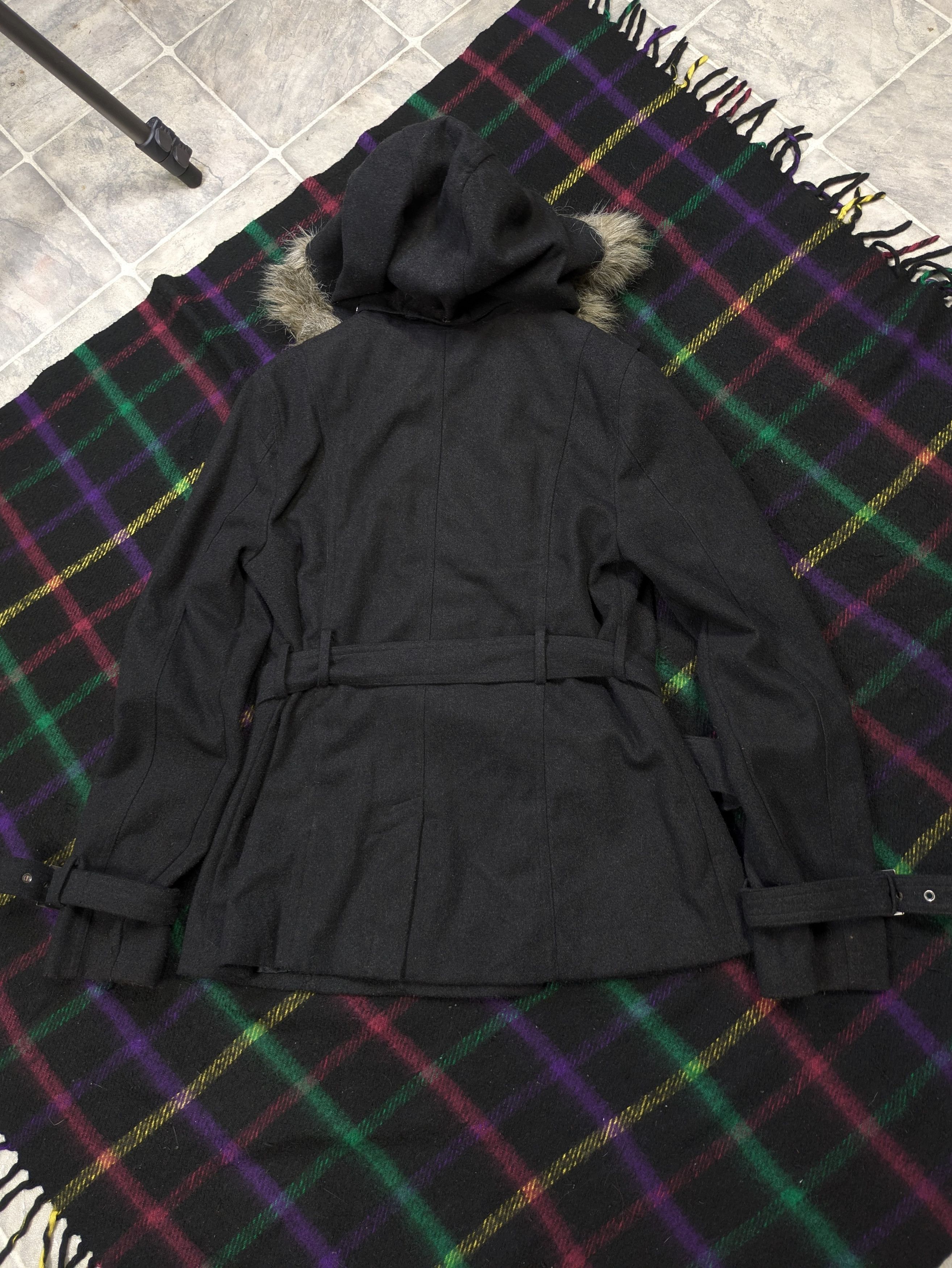 Japanese Brand Crazy archival y2k faux fur hood wool blend rue21 trenchcoat Size L / US 10 / IT 46 - 2 Thumbnail