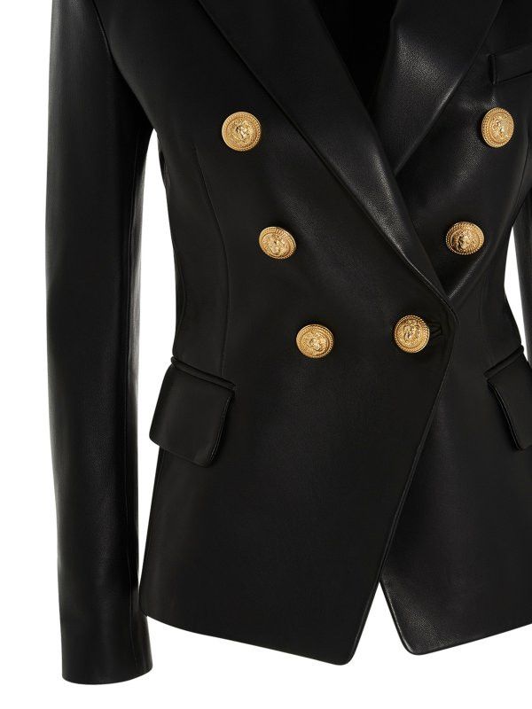 Balmain o1s1wg110825 Logo Button Leather Blazer in Black Size L / US 10 / IT 46 - 4 Thumbnail