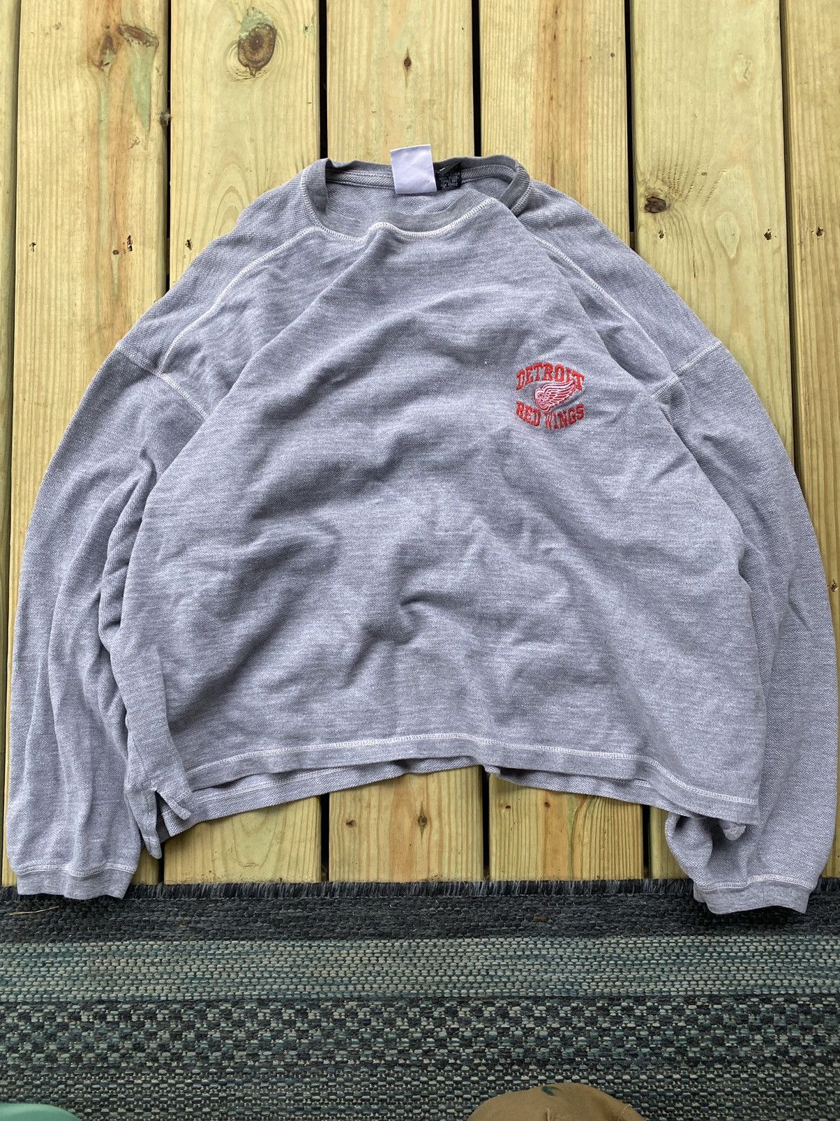 NHL × Vintage Vintage 90s gray detroit red wings boxy thermal crewneck Size US XL / EU 56 / 4 - 1 Thumbnail