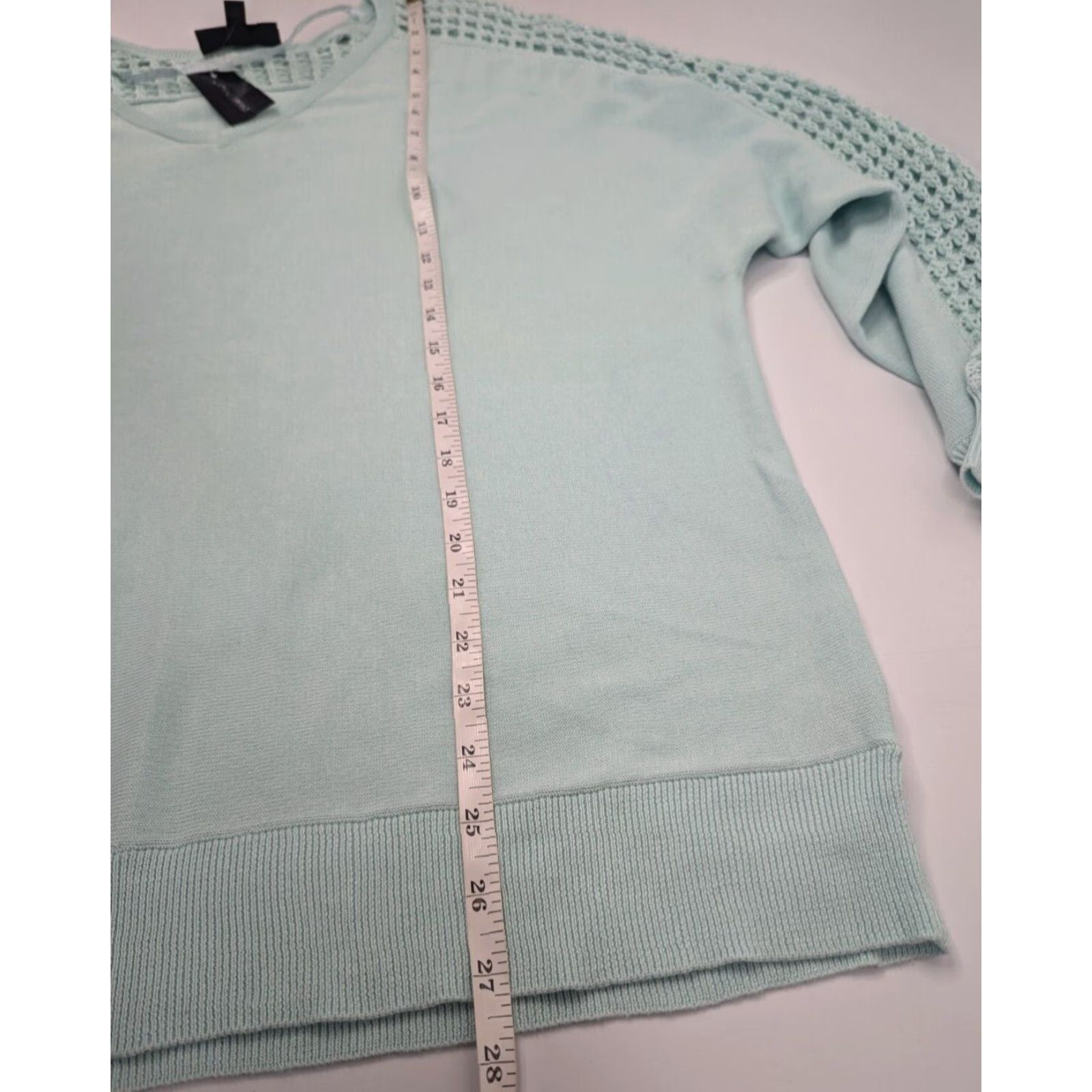 Vintage VINTAGE Lane Bryant Mint Green Sweater Open Weave Crochet Lattice Sleeves V-Neck 18/20 Size XXL / US 16-18 / IT 52-54 - 4 Thumbnail