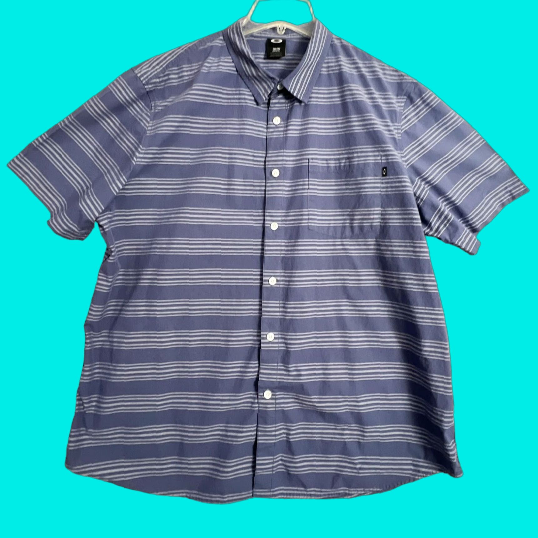 Oakley Oakley Button Up Shirt Short Sleeve Mens 2XL 2Xl Blue Stripe Cotton Casual Shirt Size US XXL / EU 58 / 5 - 1 Thumbnail
