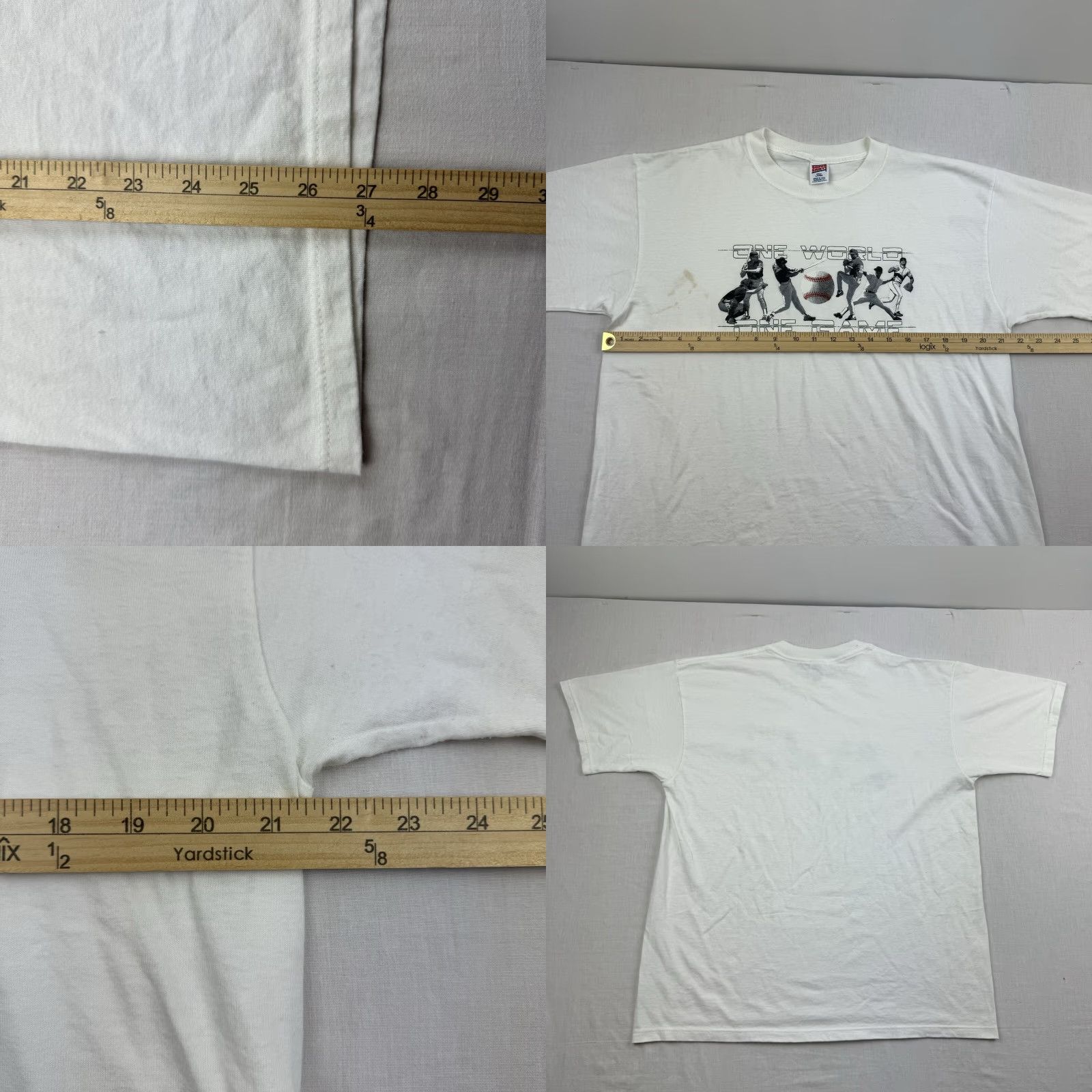 Soffe VINTAGE Soffe Baseball Shirt Men L White 90s Sports One World One Game Crew Neck Short Sleeve Size US L / EU 52-54 / 3 - 8 Thumbnail