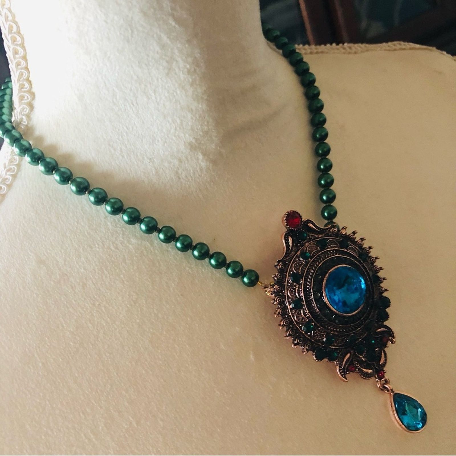 Handmade Handcrafted repurpose regal look stone Pearl necklace Size ONE SIZE - 4 Thumbnail