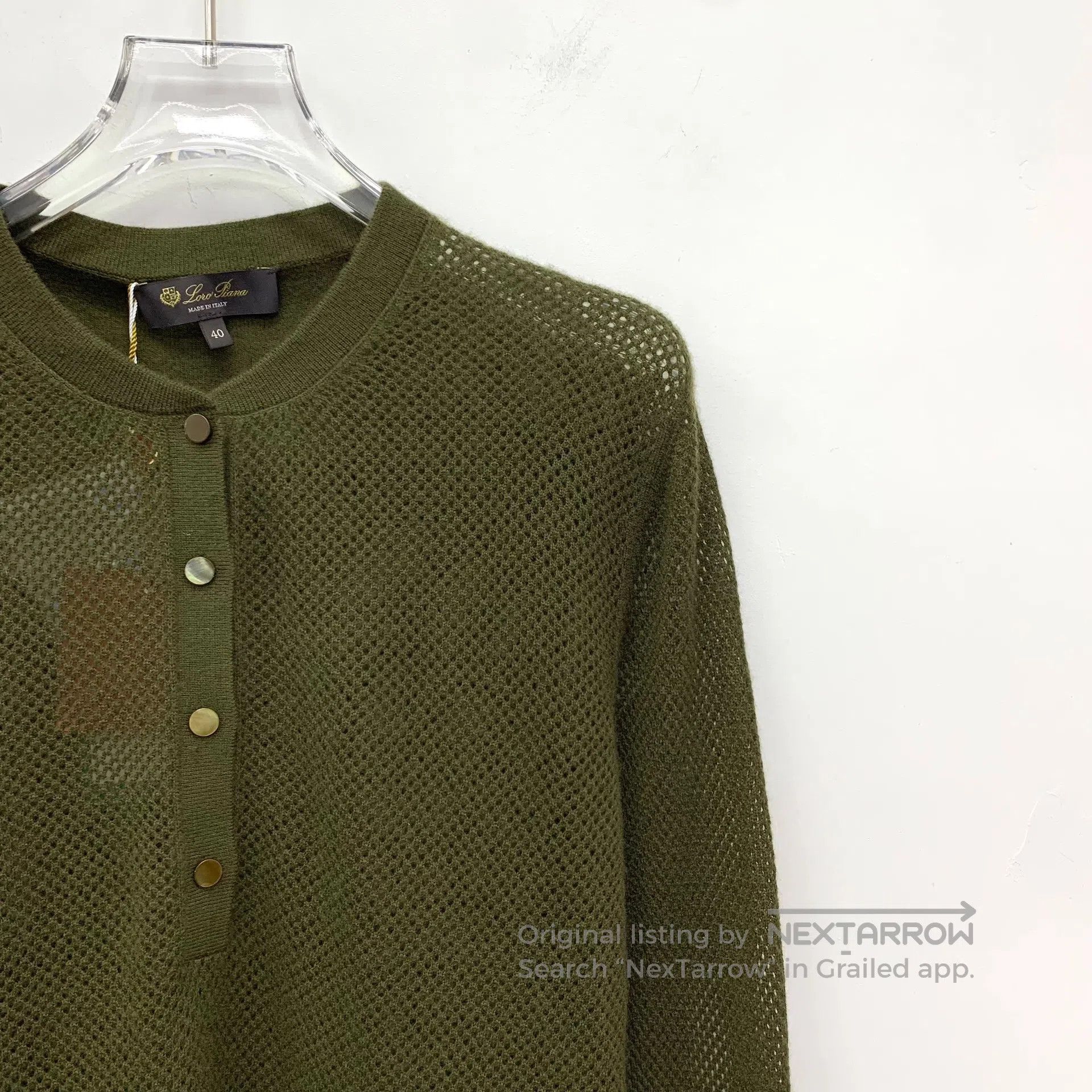 Loro Piana LORO PIANA Moss green round neck lace cashmere knitted swe Size S / US 4 / IT 40 - 3 Thumbnail