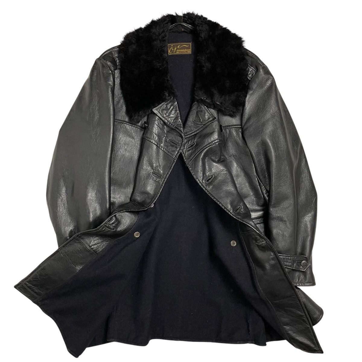 Vintage 1940s Swedish Navy Horsehide Leather Coat - Large Size US L / EU 52-54 / 3 - 2 Thumbnail