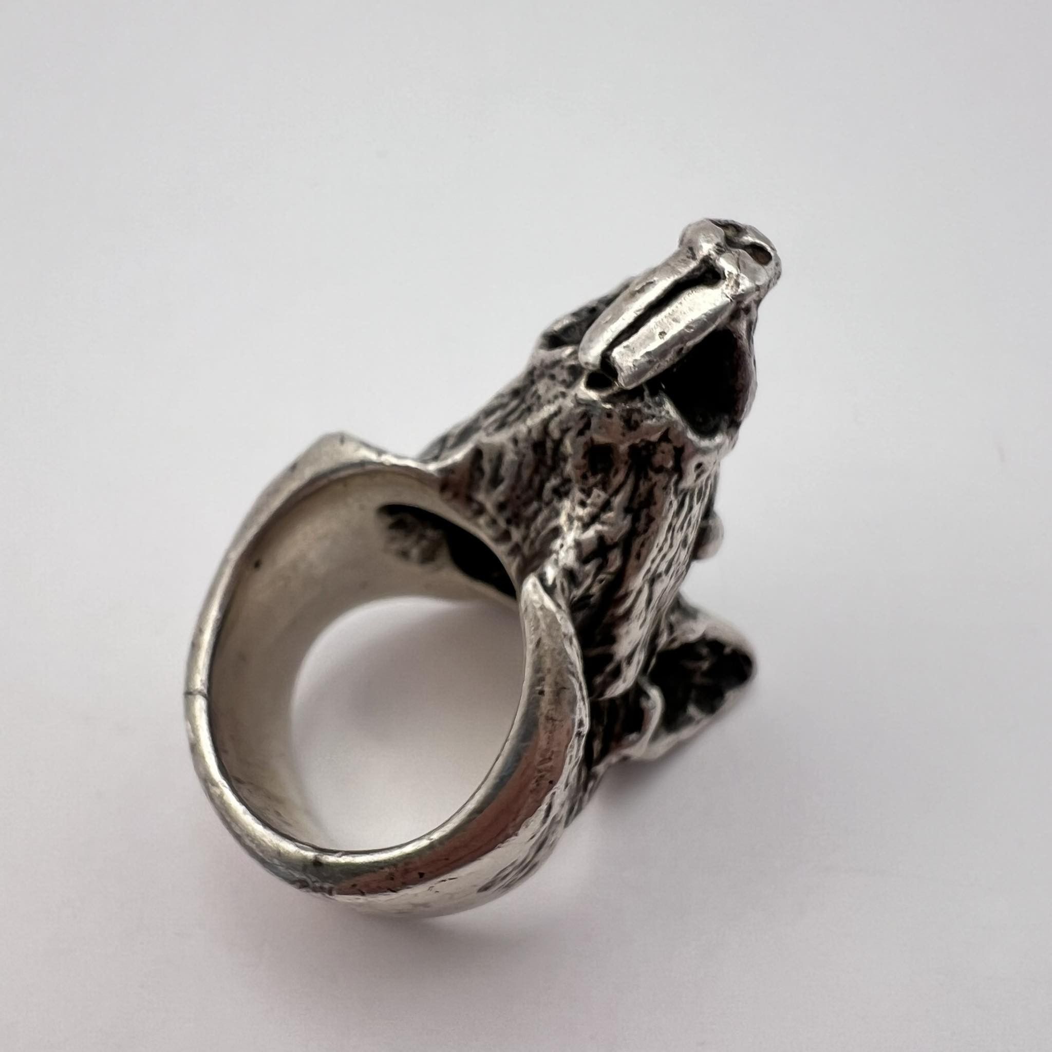 Sterling Silver Massive Vintage Ring Head of Rat Mouse Marked Size 9.5 Size ONE SIZE - 6 Thumbnail