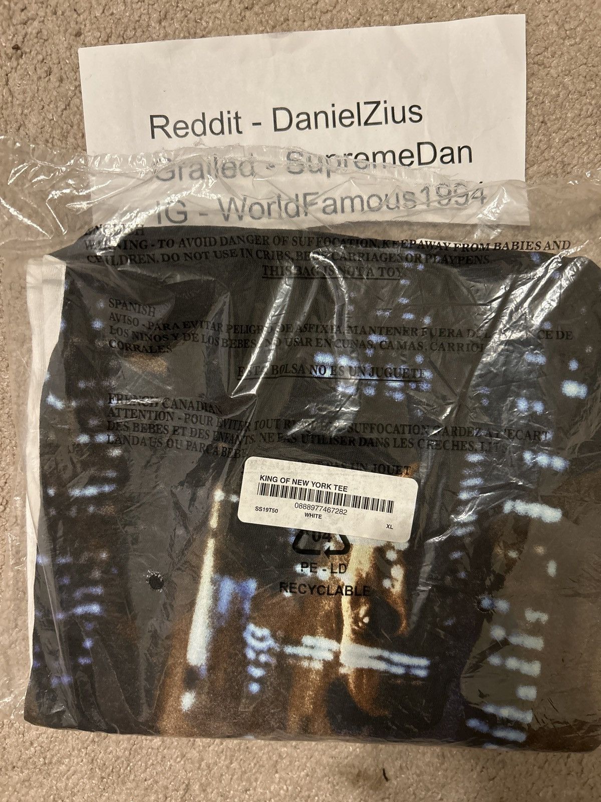Supreme Supreme King Of New York T-Shirt 'White' Size US XL / EU 56 / 4 - 3 Thumbnail