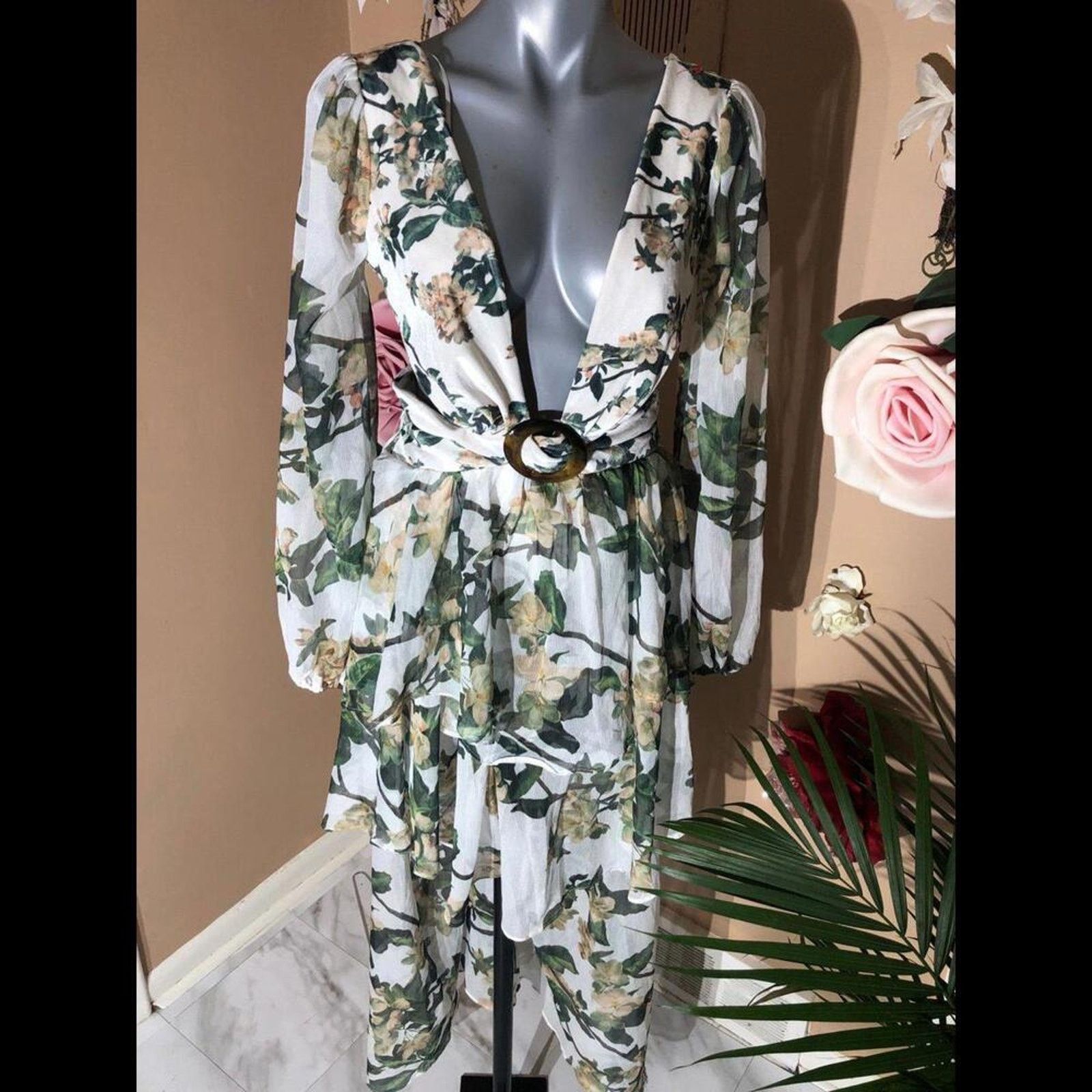 Other Beach coverup dress green/white exotic floral dress Size S / US 4 / IT 40 - 3 Thumbnail