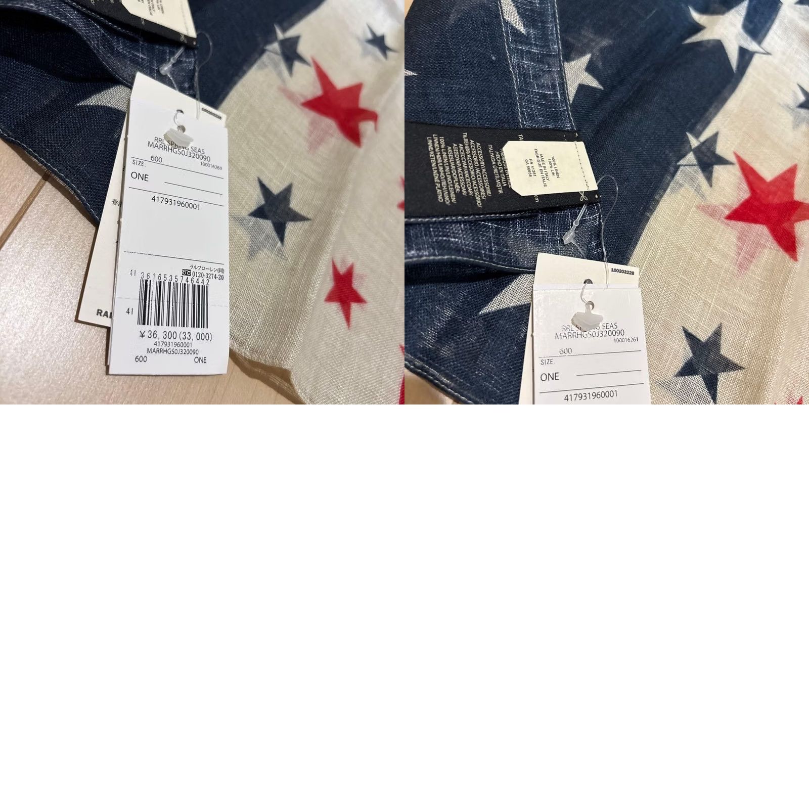 Ralph Lauren RRL Ralph Lauren STAR STRIPE FLAG SCARF Organic Cotton Blue White Red New Scarf Unisex One Size Cotton Holiday 136cm 53cm Size ONE SIZE - 8 Thumbnail