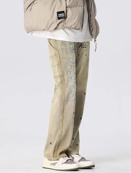 Jean Vintage embroidered splash-ink distressed washed jeans Size US 32 / EU 48 - 8 Thumbnail