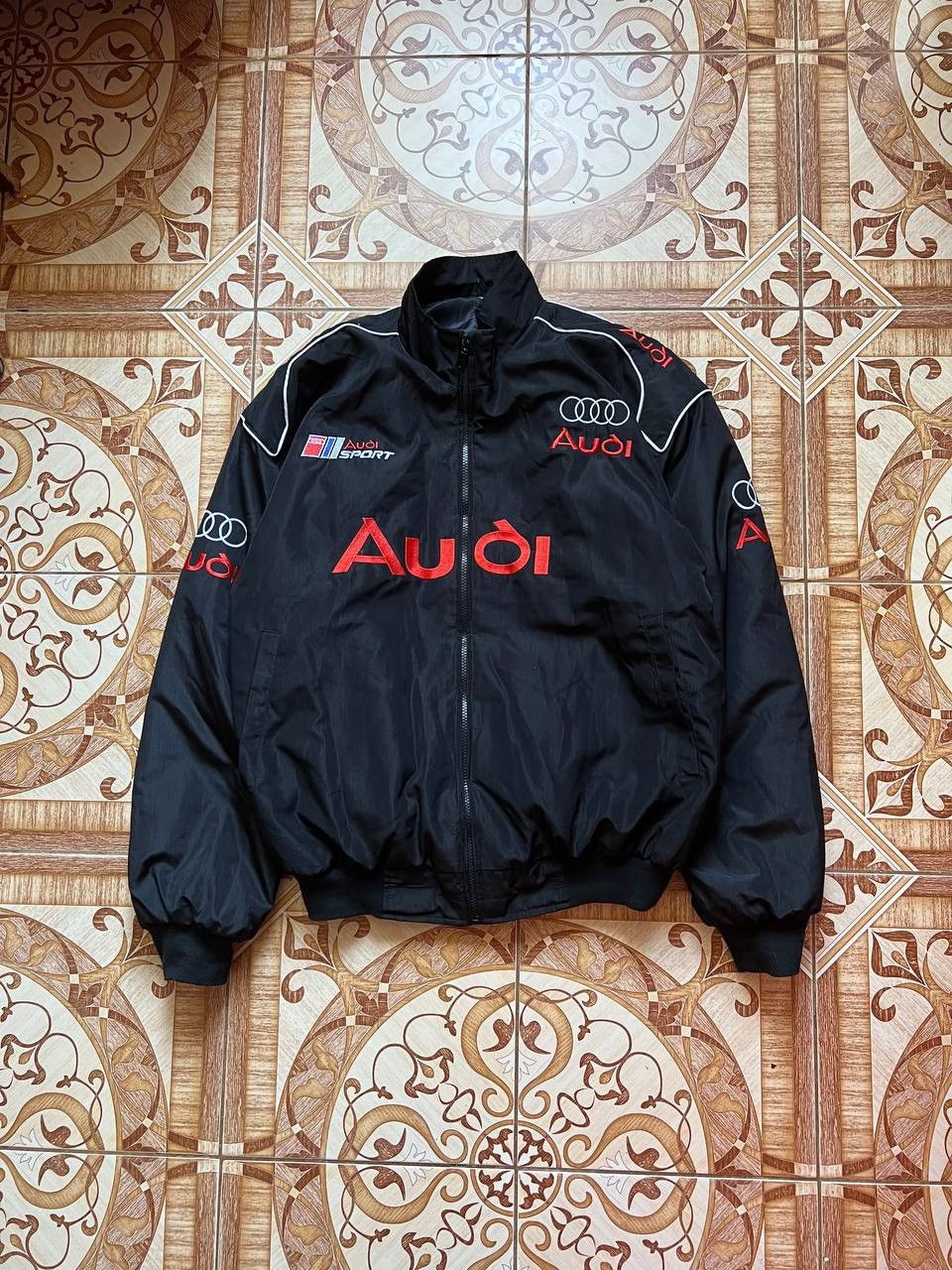 Image of Vintage Audi Racing Jacket Motorsport Black Big Logo, Men's (Size XL)