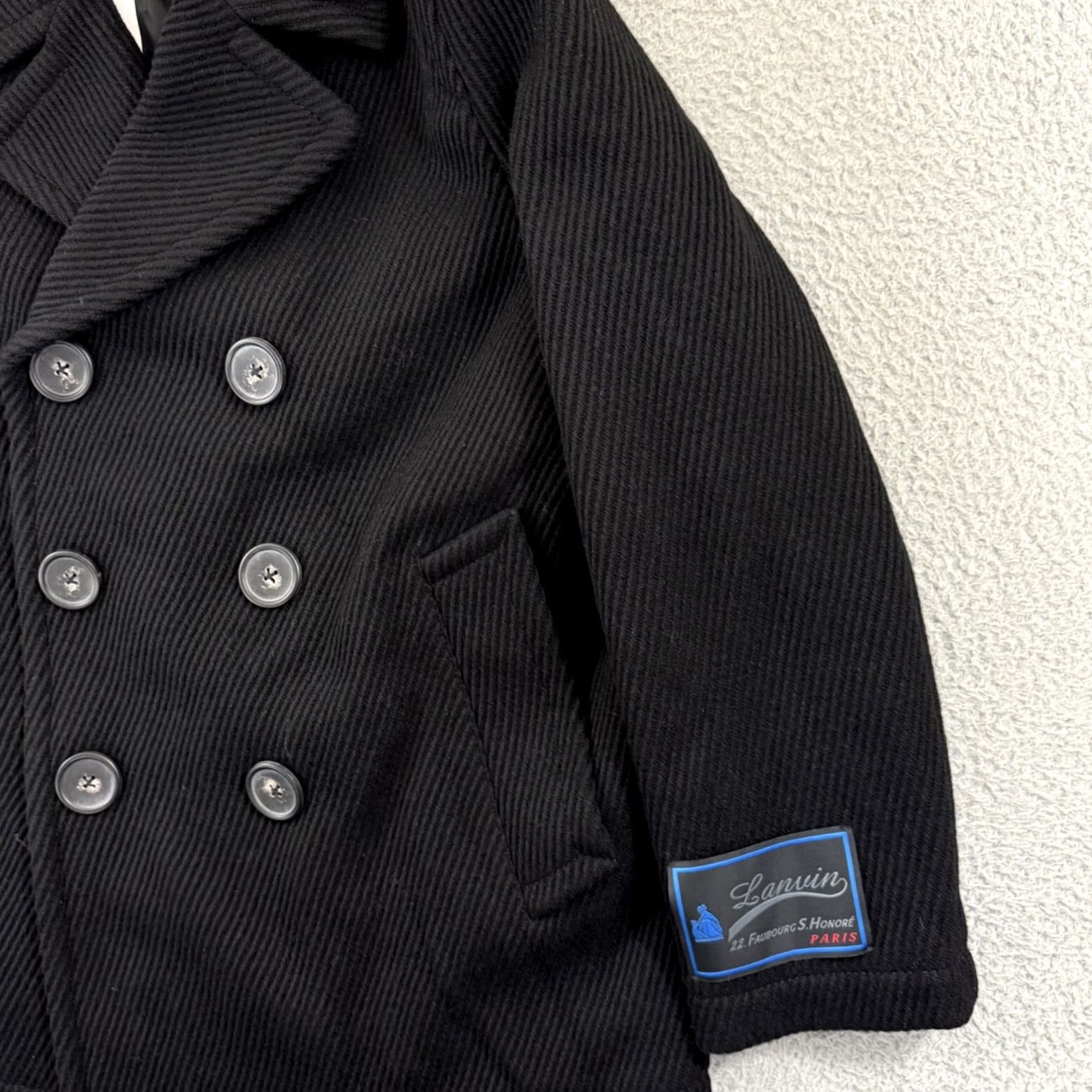 Lanvin VINTAGE Lanvin Signal Patch Jumbo Pea Coat Mens 54 Black Wool Snap NWT Signature Paris Lanvin Patch Logo Size US L / EU 52-54 / 3 - 5 Thumbnail