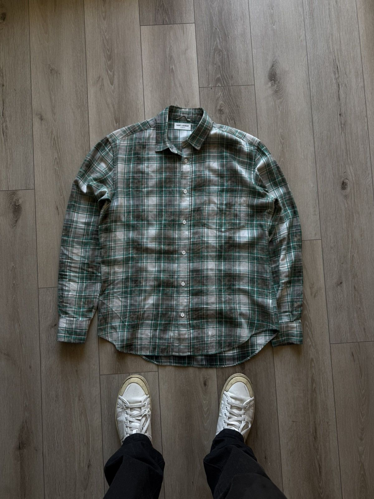 Hedi Slimane × Saint Laurent Paris SS16 “Surf Sound” Bleached Plaid Flannel - runway Size US L / EU 52-54 / 3 - 1 Thumbnail