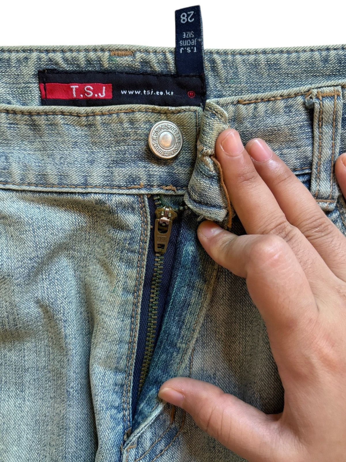 Japanese Brand Vintage Japanese Brand Faded Wash Printed Flare Jeans Size 31" - 3 Thumbnail