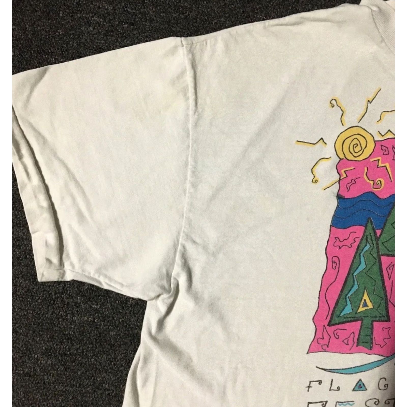 Vintage VINTAGE 90s Flagstaff Abstract Art Shirt S White Grunge Sun Palm Trees Beach Arizona USA United States Single Stitch Men T-Shirt Short Sleeve Size US S / EU 44-46 / 1 - 5 Thumbnail