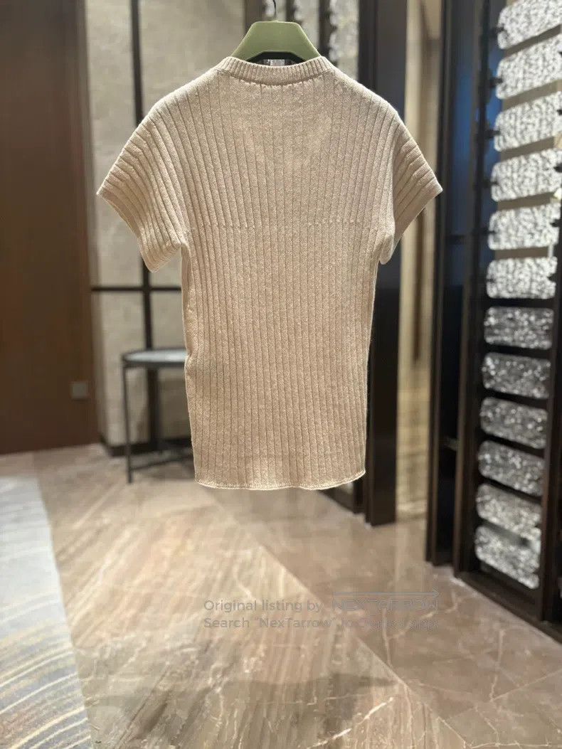 Loro Piana Loro Piana Cashmere Short Sleeve Knit Top, Beige Size XS / US 0-2 / IT 36-38 - 2 Thumbnail