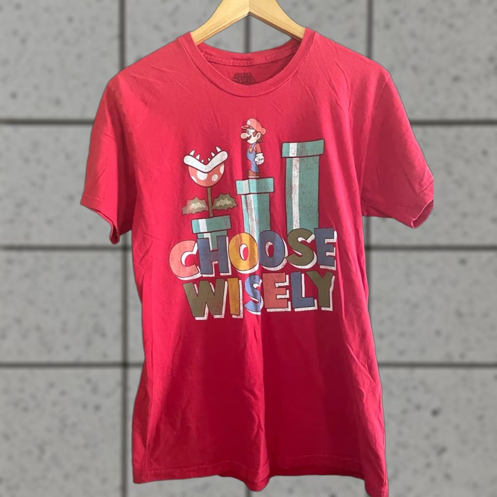 Nintendo Nintendo T-Shirt Mens GENUINE Super Mario "Choose Wisely" Warp Pipes Retro Size L Red Short Sleeve Graphic Tee Size US L / EU 52-54 / 3 - 1 Thumbnail