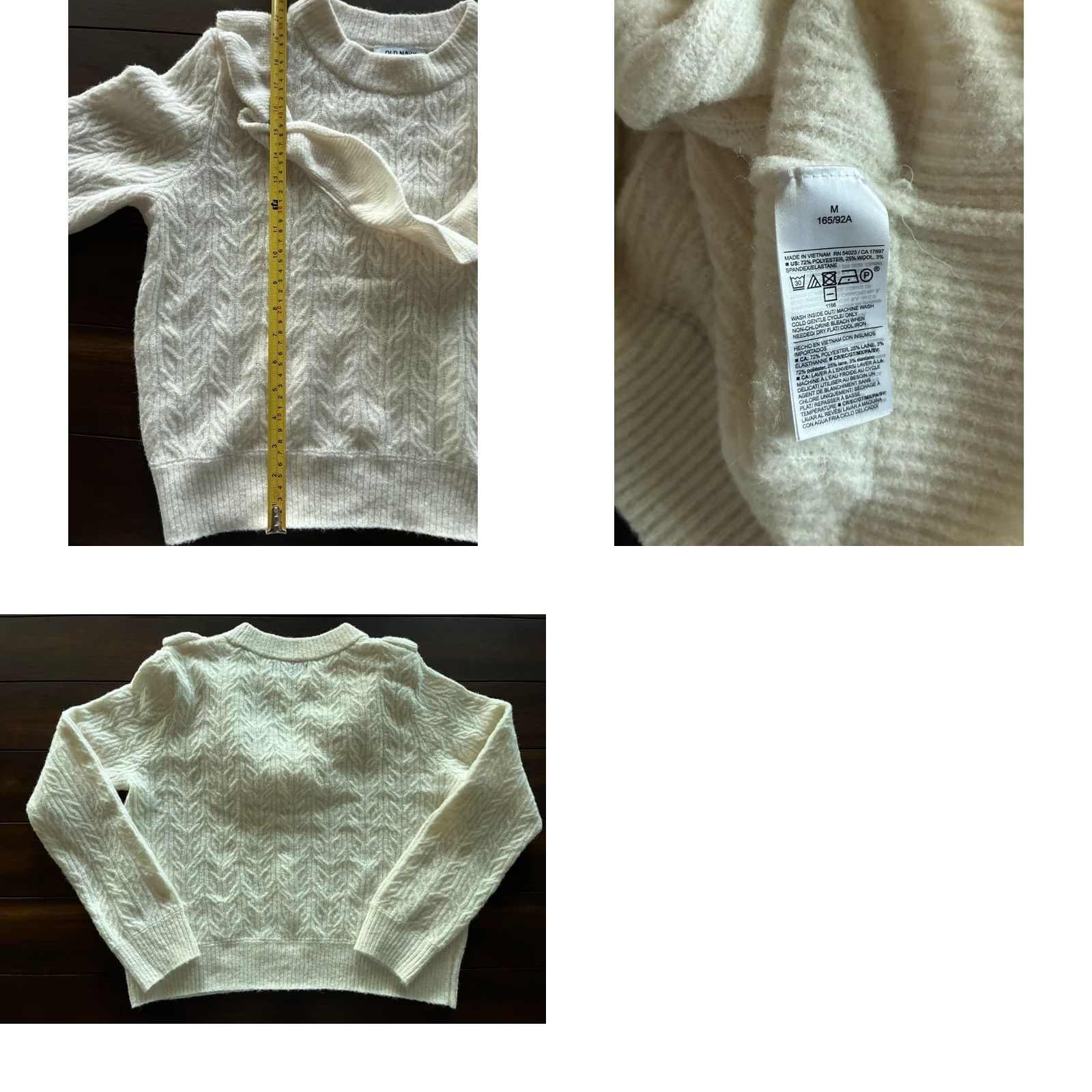 Old Navy Old Navy Womens Wool Blend Ruffle Cable Knit Cropped Sweater Cream M Pullover Crew Neck Short Sleeve? Size M / US 6-8 / IT 42-44 - 8 Thumbnail