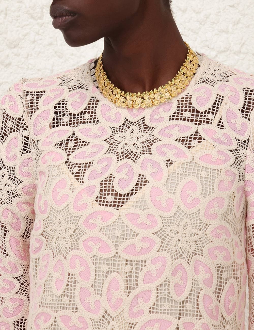 Zimmermann oc11z0525 Ottie Lace Midi Dress in Cream & Pink Size L / US 10 / IT 46 - 5 Thumbnail