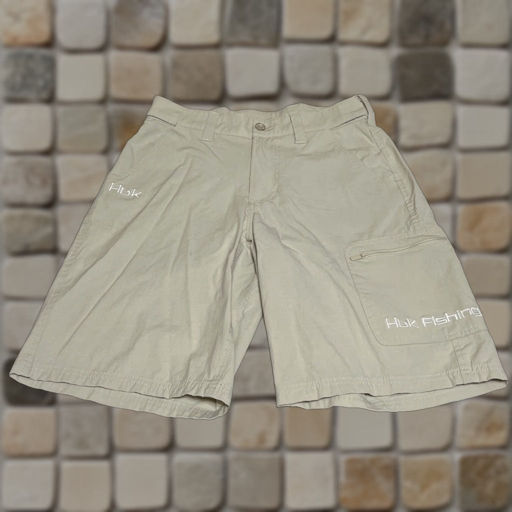 Vintage HUK Mens Shorts Cargo 10" Inseam Beige Cotton Polyester Blend Regular Size US 29 - 1 Thumbnail