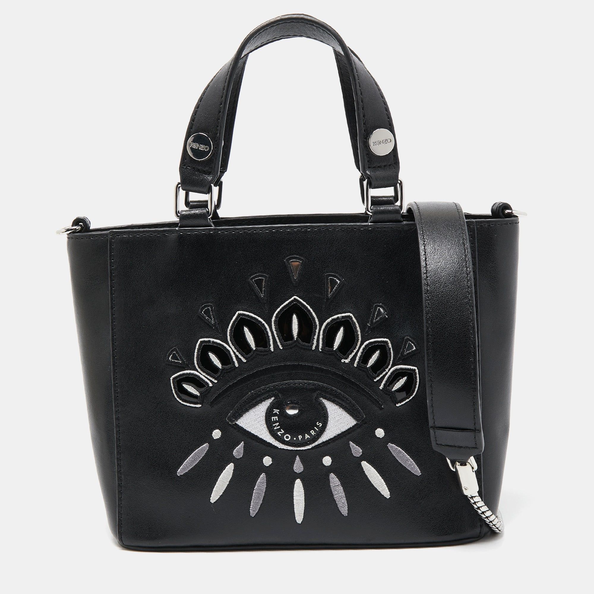 image of Kenzo Black Leather Eye Patch Tote, Women's