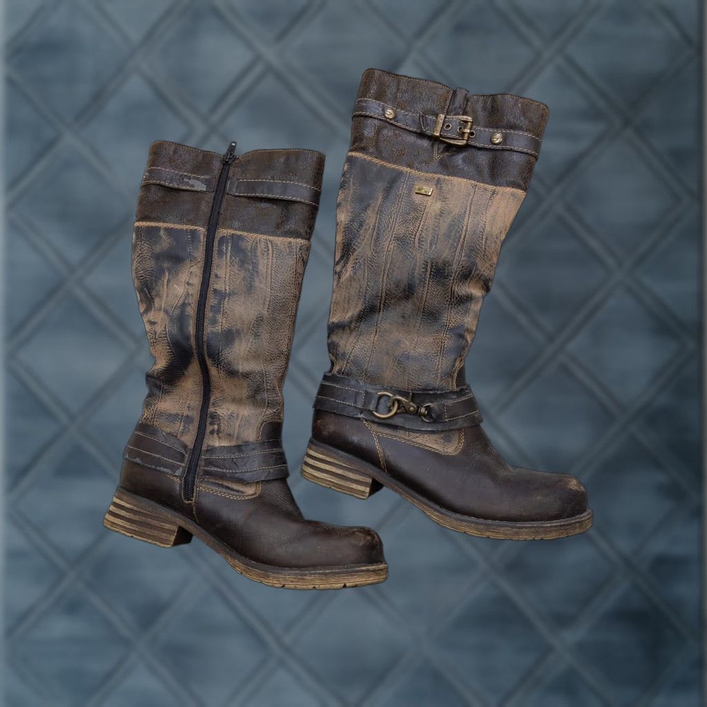 Vintage Remonte Womens Boots Knee High Biker 7.5 Brown Faux Leather Zip Buckle Lined Autumn Winter Casual Shoes Mens Womens Girls only Size US 8 / IT 38 - 1 Thumbnail