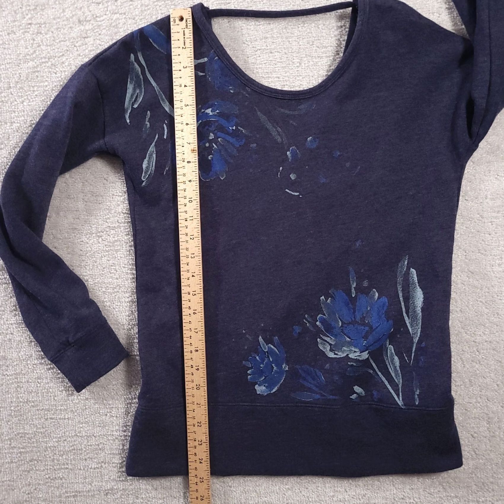 Vintage Maurices Sweater Women's XS Blue Floral Long Sleeve Open V Back Shirt Size XS / US 0-2 / IT 36-38 - 6 Thumbnail