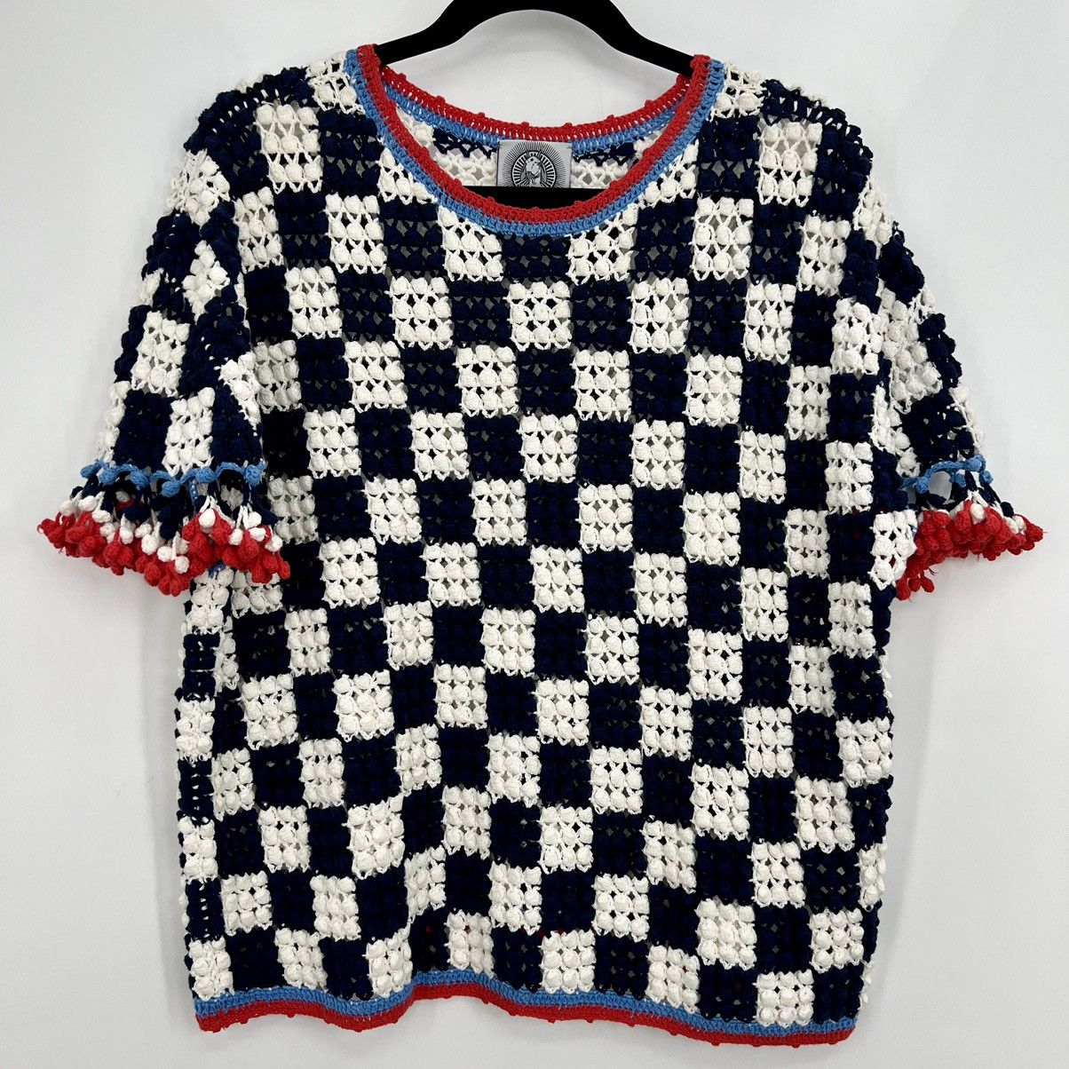 Designer Happy Sheep Handmade Knit Short Sleeve Pullover Sweater Size XS / US 0-2 / IT 36-38 - 2 Thumbnail