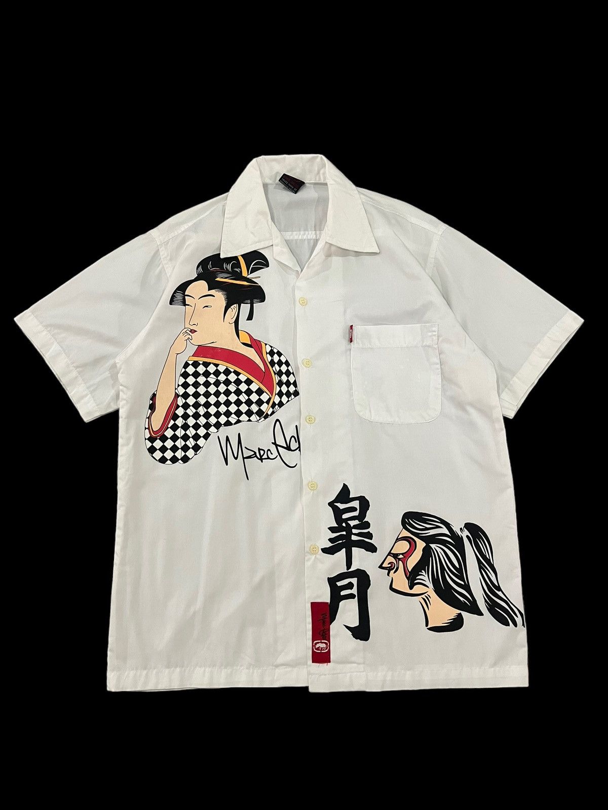 Image of Ecko Unltd x Mark Ecko A Vintage Ecko Samurai And Geisha Shirt in White, Men's (Size Large)