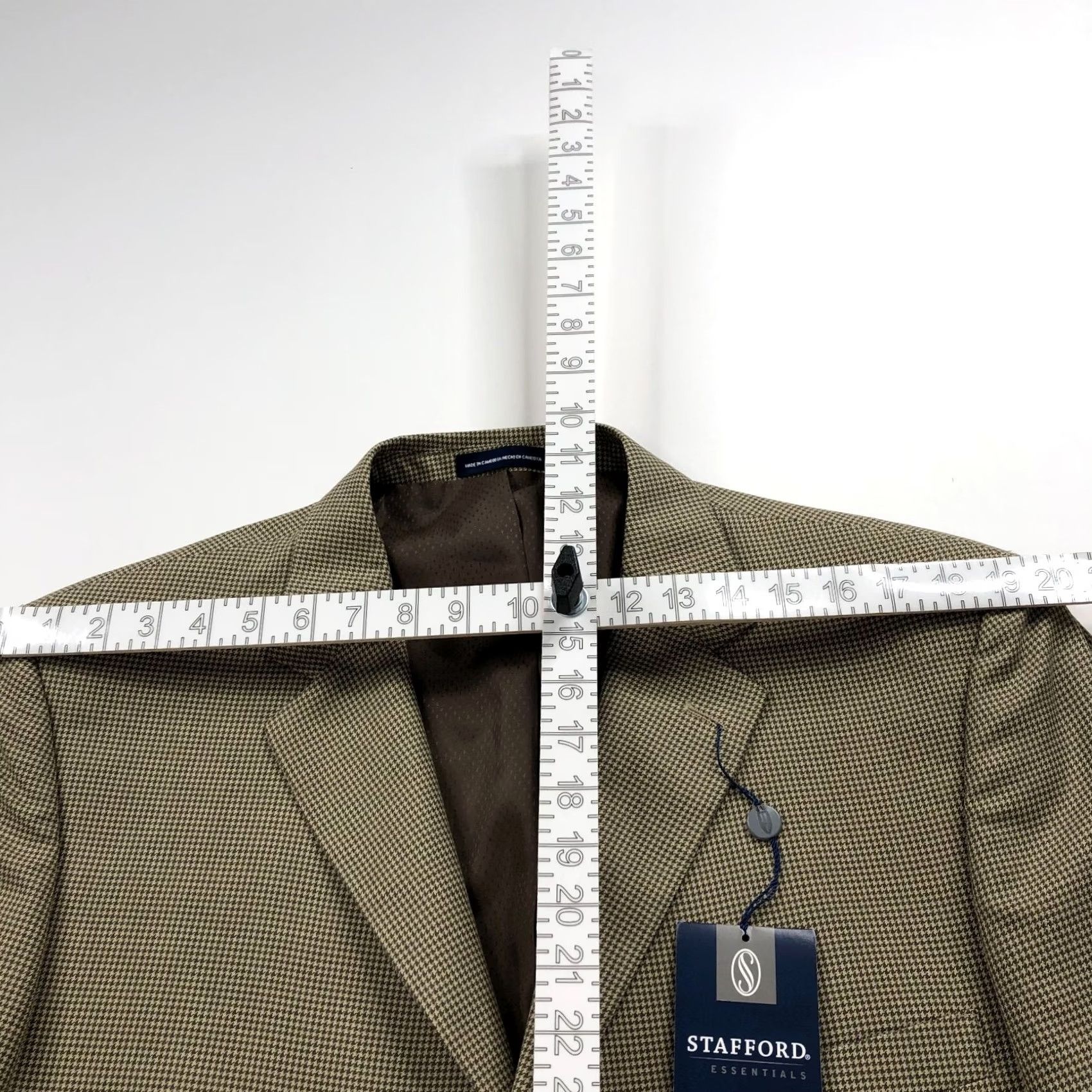 Stafford Stafford Essentials NEW 44 Long Blazer Sport Coat Jacket Houndstooth Brown Beige Men Size 44R - 4 Thumbnail