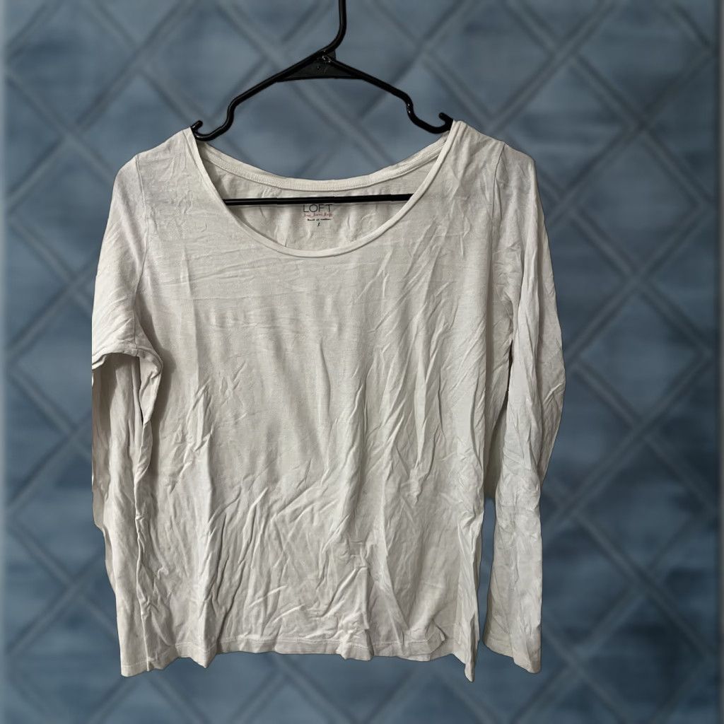Ann Taylor Ann Taylor Loft Shirt Women Large White Cotton Blend Long Sleeve Round Neck Casual 90s American Womens Size L / US 10 / IT 46 - 1 Thumbnail