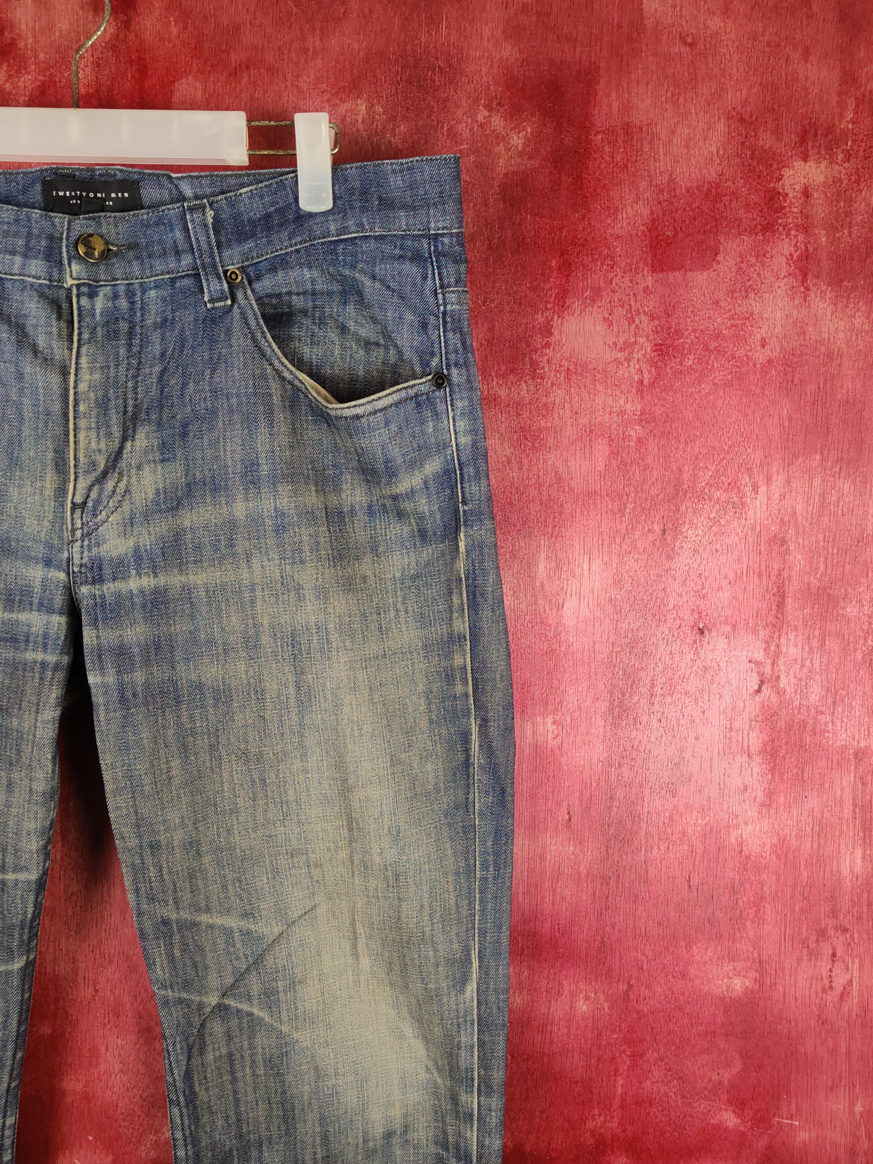 Japanese Brand Twentyone Dark Blue Distressed Ripped Jeans #S2145 Size US 35 - 5 Thumbnail